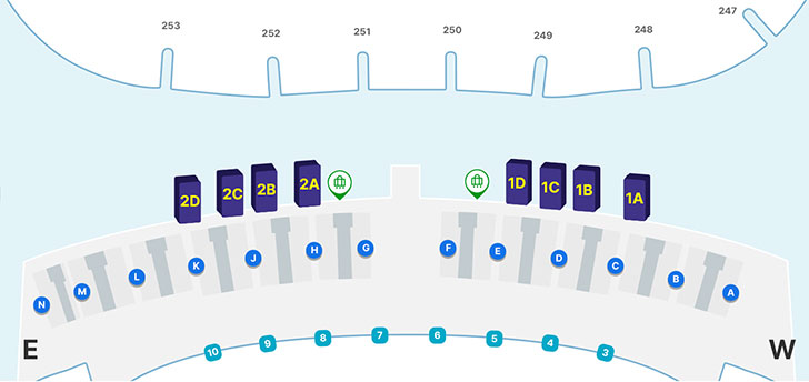 위쪽으로 면세지역이며 1~2번까지의 출국장 아래쪽으로 일반지역이다. 일반지역에 A~H까지의 체크인 카운터가 있고 ,E와 D 체크인 카운터 사이 위쪽으로 대형 수하물 카운터가 위치해 있다. 체크인 카운터 아래쪽에 1~8번의 출입구가 위치해있다.