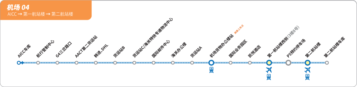 T2→T1→AICC 무료순환버스 노선